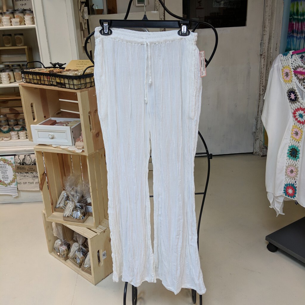 URBAN MANGOZ, Pants,Bali Blu White Crinkle Pants,WHITE,Variety