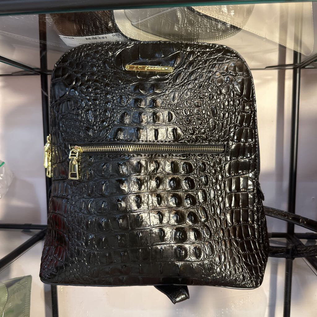 Bags,Croc Embossed Leather Backpack,Black