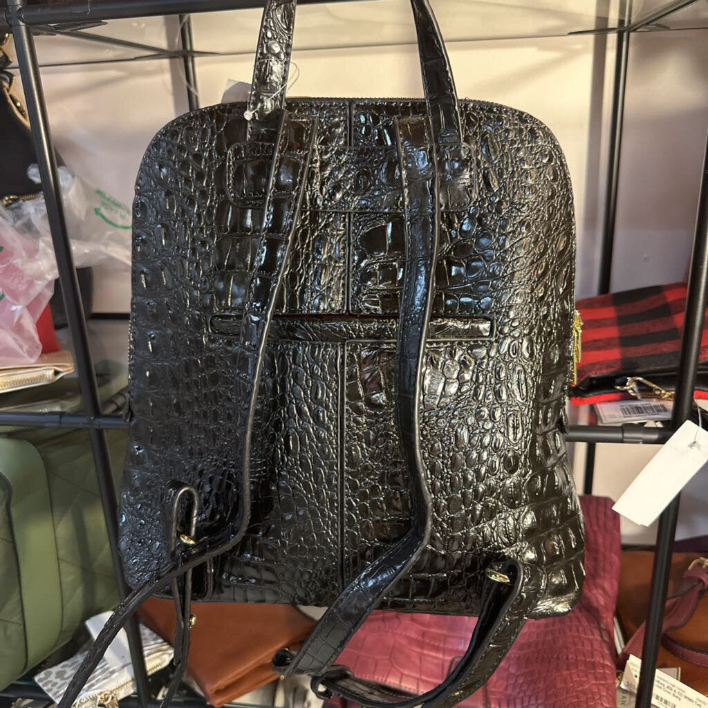Bags,Croc Embossed Leather Backpack,Black